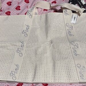 PINK Victoria's Secret Cream Tote with Rhinestones